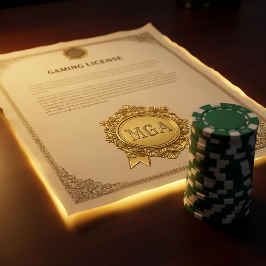 MGA-licensdokument med gyllene sigill â symbol för internationell laglighet
